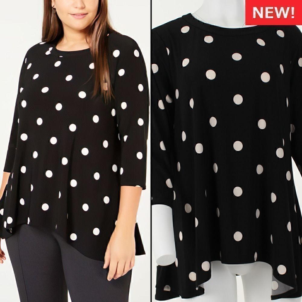 Anne Klein Plus Size Printed Draped Hem Top